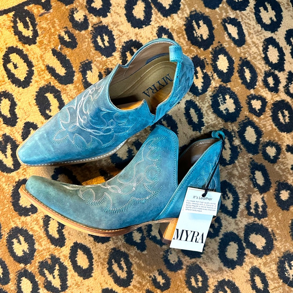 Myra Turquoise Leather Boots